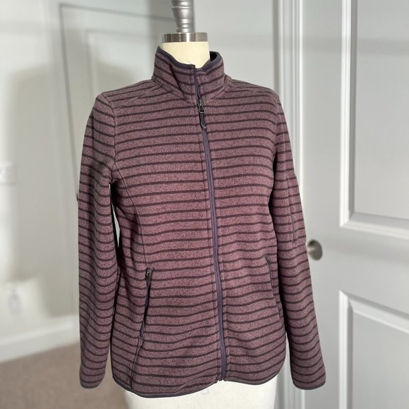 LL Bean Striped Sweater Fleece Full-Zip Jacket Size medium regular misses - Picture 1 of 9
